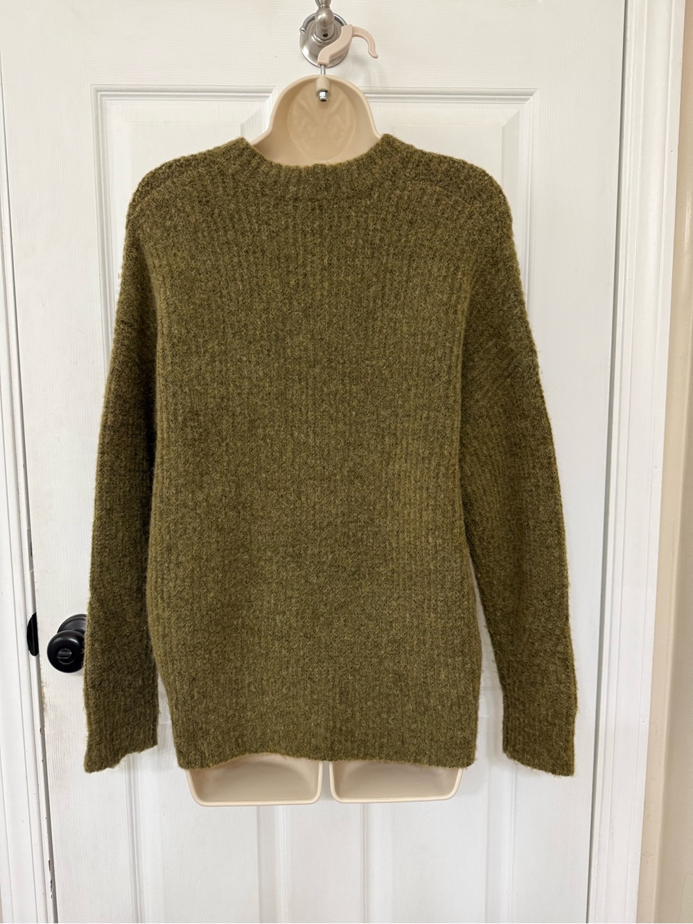 Madewell Belfiore Ribbed Pullover Sweater Heathered Fern Wool Camel Hair S - Picture 3 of 16